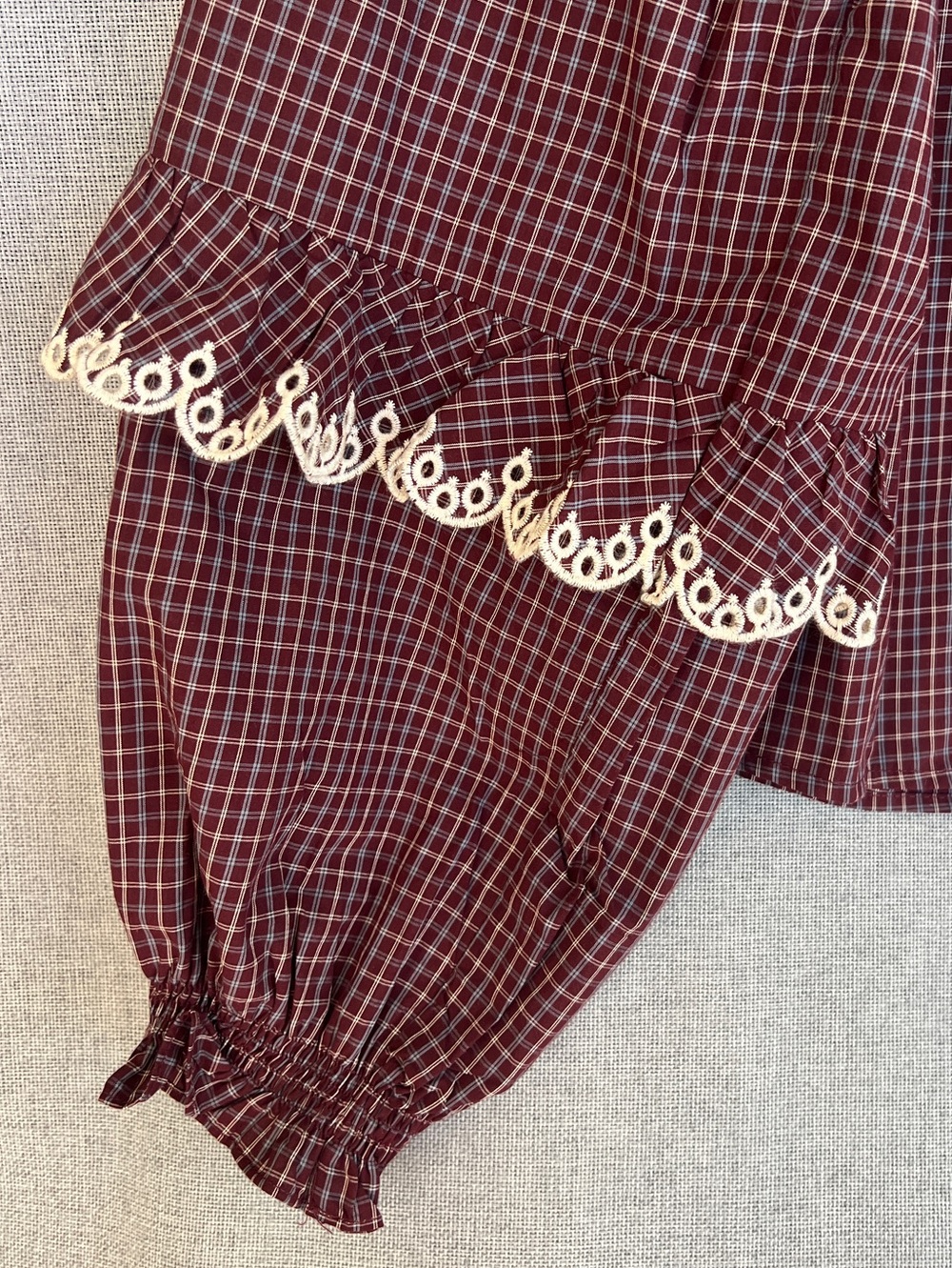 Caroline Constas Ruffled Plaid Embroidered wide long sleeve Cotton blouse size S - Picture 13 of 13